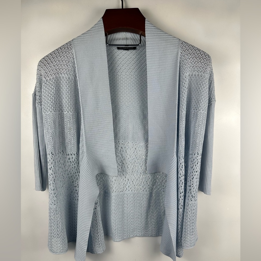 Eileen Fisher Women's Cardigan S Silk Blend Crochet‎ Flowy Waterfall Open